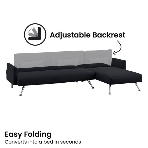 Mia 3-Seater Corner Sofa Bed with Chaise Lounge & Pillows by Sarantino - Black Image 10