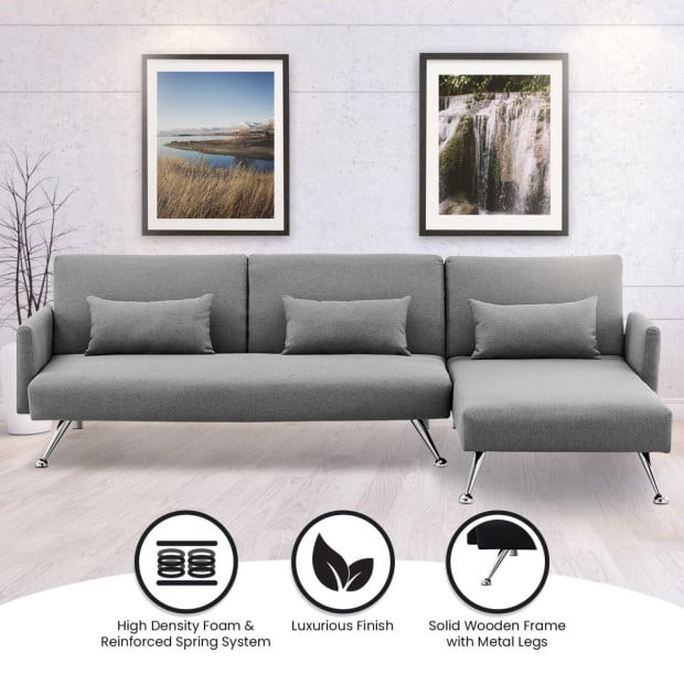 Mia 3-Seater Corner Sofa Bed with Chaise Lounge & Pillows by Sarantino - Dark Grey Image 13