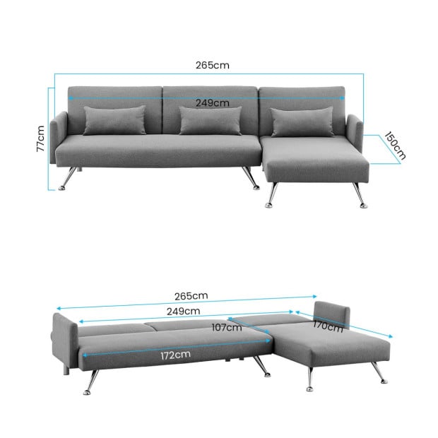 Mia 3-Seater Corner Sofa Bed with Chaise Lounge & Pillows by Sarantino - Dark Grey Image 5