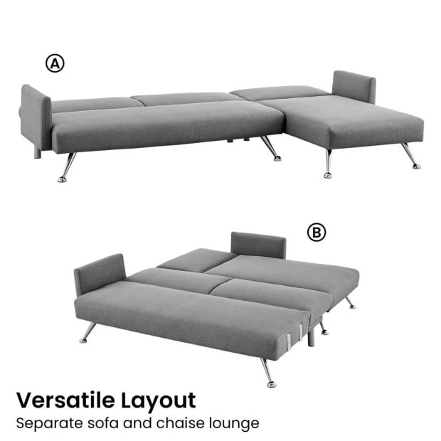 Mia 3-Seater Corner Sofa Bed with Chaise Lounge & Pillows by Sarantino - Dark Grey Image 9