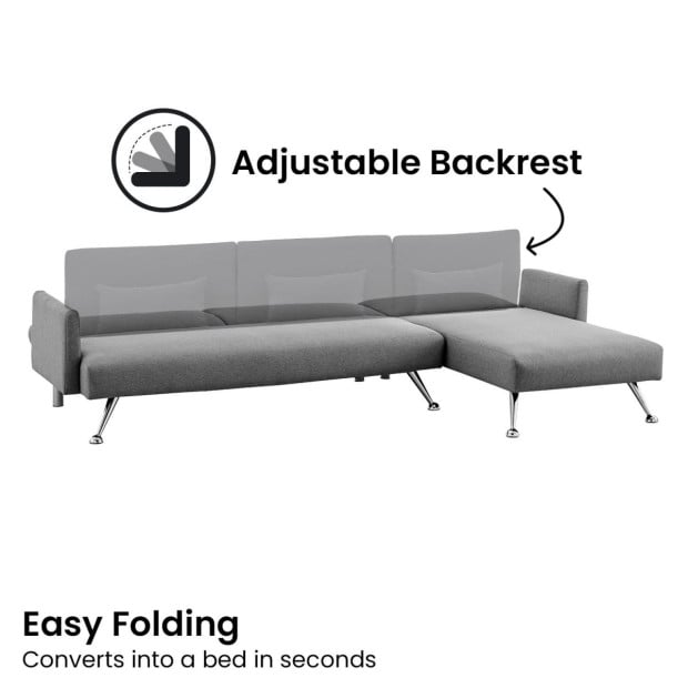 Mia 3-Seater Corner Sofa Bed with Chaise Lounge & Pillows by Sarantino - Dark Grey Image 10