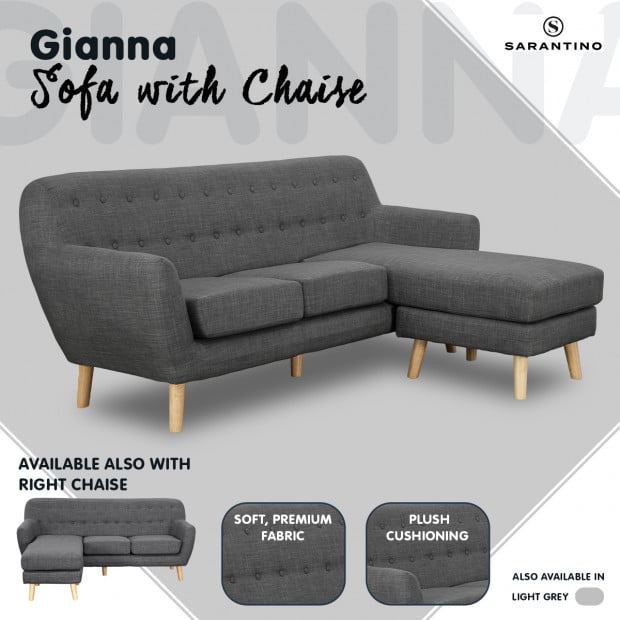 Gianna Tufted Tight Back Sofa with Chaise (Left) by Sarantino - Dark Grey Image 10