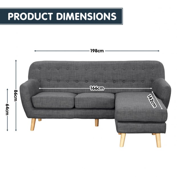 Gianna Tufted Tight Back Sofa with Chaise (Left) by Sarantino - Dark Grey Image 6