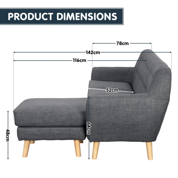 Gianna Tufted Tight Back Sofa with Chaise (Left) by Sarantino - Dark Grey Image 7