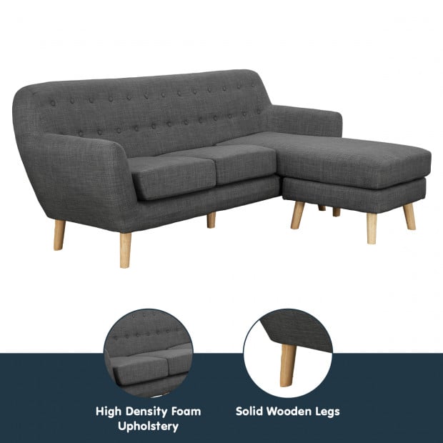 Gianna Tufted Tight Back Sofa with Chaise (Left) by Sarantino - Dark Grey Image 8