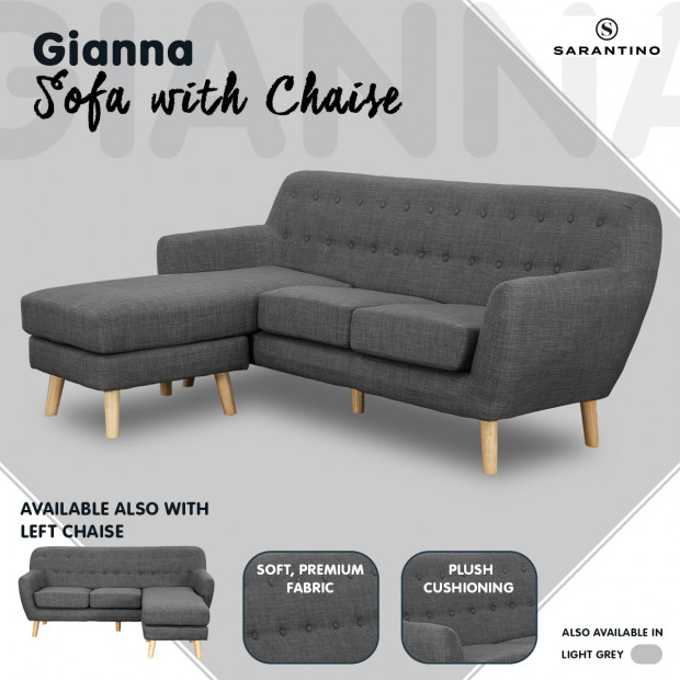 Gianna Tufted Tight Back Sofa with Chaise (Right) by Sarantino Dark Grey