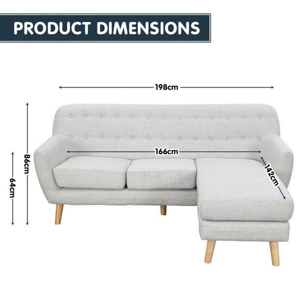 Gianna Tufted Tight Back Sofa with Chaise (Left) by Sarantino - Light Grey Image 6