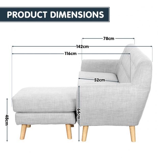 Gianna Tufted Tight Back Sofa with Chaise (Left) by Sarantino - Light Grey Image 7