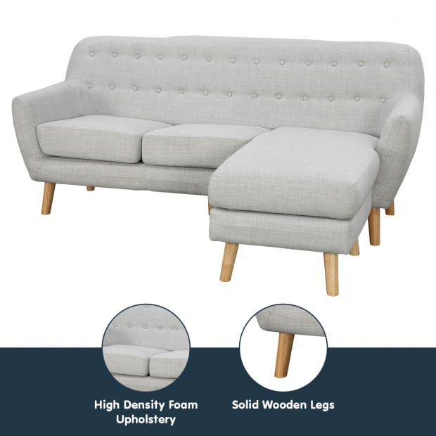 Gianna Tufted Tight Back Sofa with Chaise (Left) by Sarantino - Light Grey Image 8