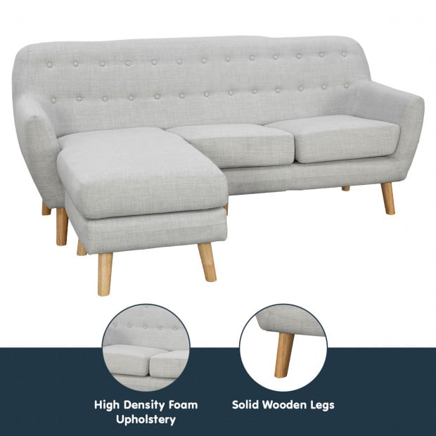 Gianna Tufted Tight Back Sofa with Chaise (Right) by Sarantino - Light Grey Image 8