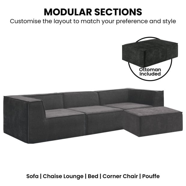 Sarantino Novi 3-Seater Modular Sofa Ottoman Charcoal Black Non-Slip Bottom Lounge Image 6