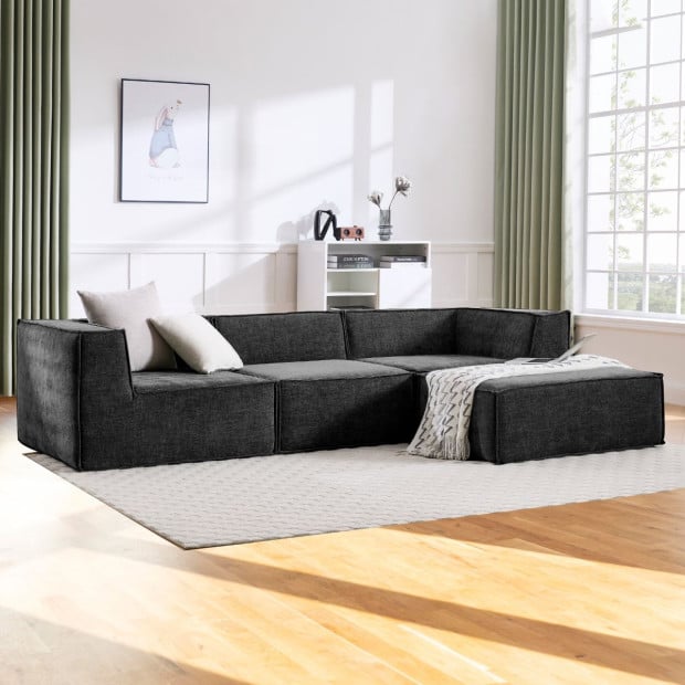 Sarantino Novi 3-Seater Modular Sofa Ottoman Charcoal Black Non-Slip Bottom Lounge Image 9
