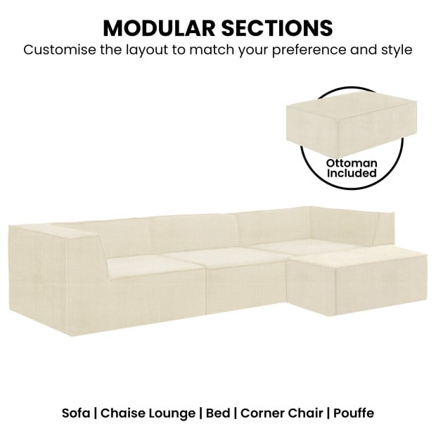 Sarantino Novi 3-Seater Modular Sofa with Ottoman - Cream Image 6