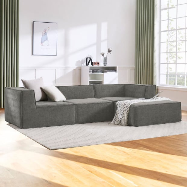 Sarantino Novi 3-Seater Modular Sofa with Ottoman - Grey Image 10