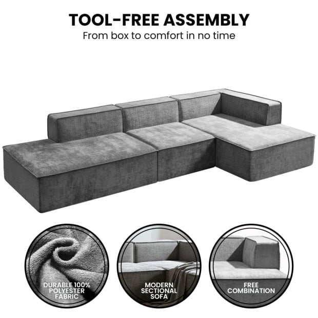 Sarantino Vani 3 Seater Modular Sofa Set - Dark Grey Image 7