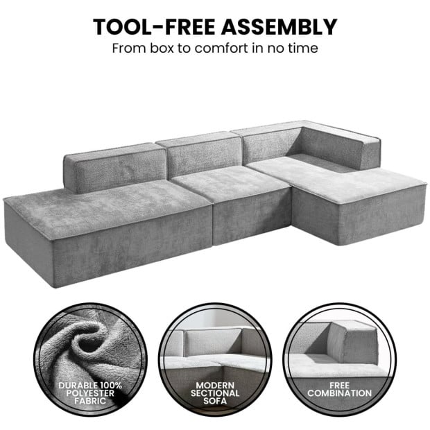 Sarantino Vani 3 Seater Modular Sofa Set - Light Grey Image 7