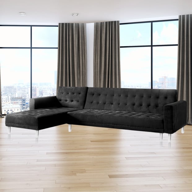 Vera Modular Tufted Sofa Bed with Chaise by Sarantino - Black Image 8