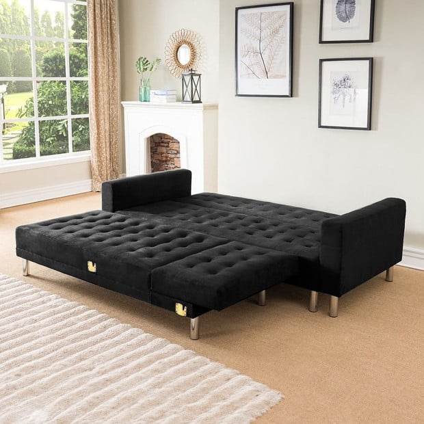 Vera Modular Tufted Sofa Bed with Chaise by Sarantino - Black Image 6