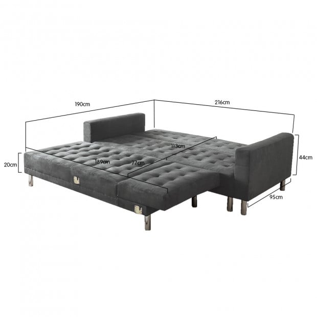 Vera Modular Tufted Sofa Bed with Chaise by Sarantino - Grey Image 5