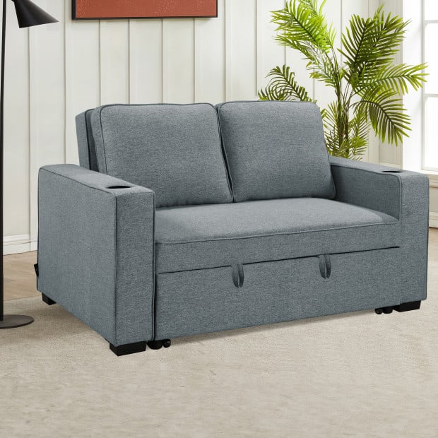 Sarantino Hoffman Linen Sofa Bed with Cushions & Cup Holders Airforce Blue Image 11