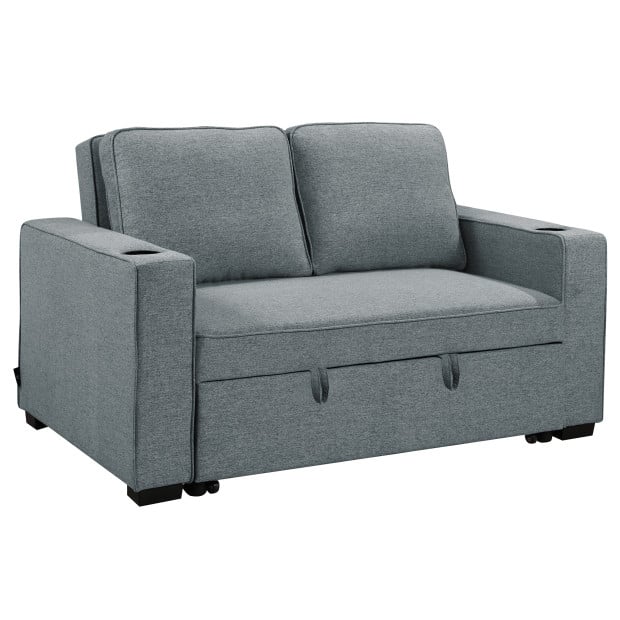 Sarantino Hoffman Linen Sofa Bed with Cushions & Cup Holders Airforce Blue Image 2