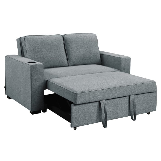 Sarantino Hoffman Linen Sofa Bed with Cushions & Cup Holders Airforce Blue Image 4