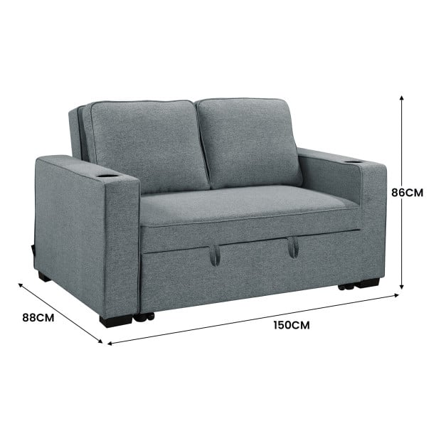 Sarantino Hoffman Linen Sofa Bed with Cushions & Cup Holders Airforce Blue Image 3