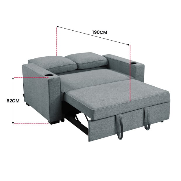 Sarantino Hoffman Linen Sofa Bed with Cushions & Cup Holders Airforce Blue Image 5