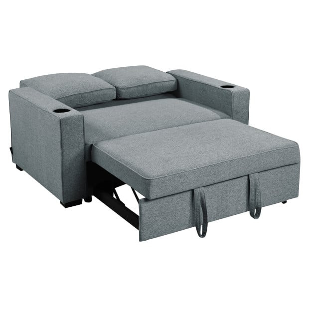 Sarantino Hoffman Linen Sofa Bed with Cushions & Cup Holders Airforce Blue Image 6