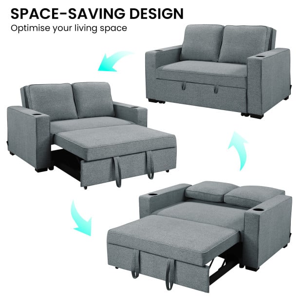 Sarantino Hoffman Linen Sofa Bed with Cushions & Cup Holders Airforce Blue Image 7
