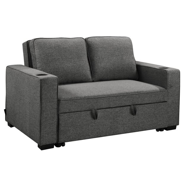 Sarantino Hoffman Linen Sofa Bed with Cushions and Cup Holders - Dark Grey Image 3