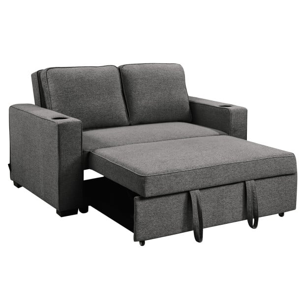 Sarantino Hoffman Linen Sofa Bed with Cushions and Cup Holders - Dark Grey Image 2