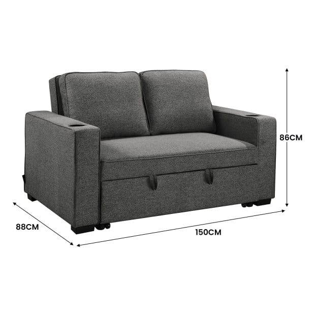 Sarantino Hoffman Linen Sofa Bed with Cushions and Cup Holders - Dark Grey Image 4