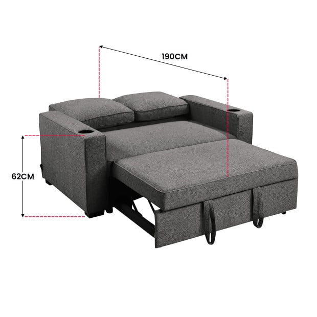 Sarantino Hoffman Linen Sofa Bed with Cushions and Cup Holders - Dark Grey Image 5