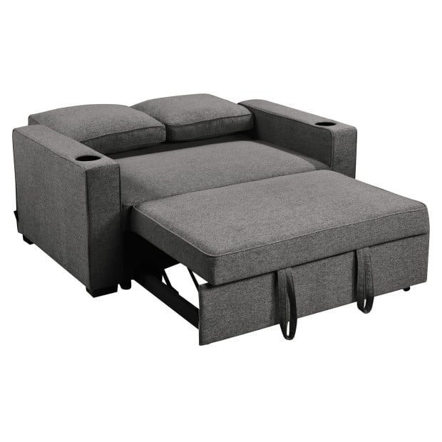 Sarantino Hoffman Linen Sofa Bed with Cushions and Cup Holders - Dark Grey Image 6