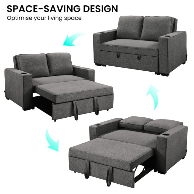 Sarantino Hoffman Linen Sofa Bed with Cushions and Cup Holders - Dark Grey Image 7
