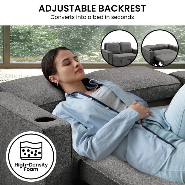 Sarantino Hoffman Linen Sofa Bed with Cushions and Cup Holders - Dark Grey Image 9