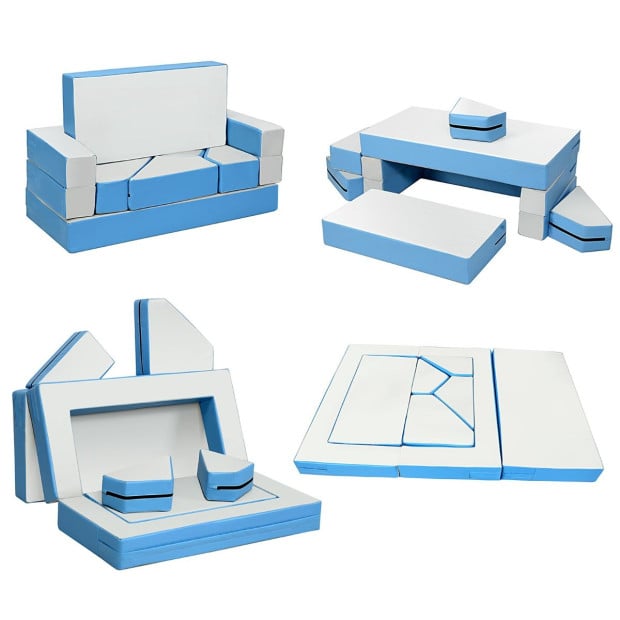 4-in-1 Kids Multi-functional Combination Sofa Set w/ PU Surface Blue Image 10