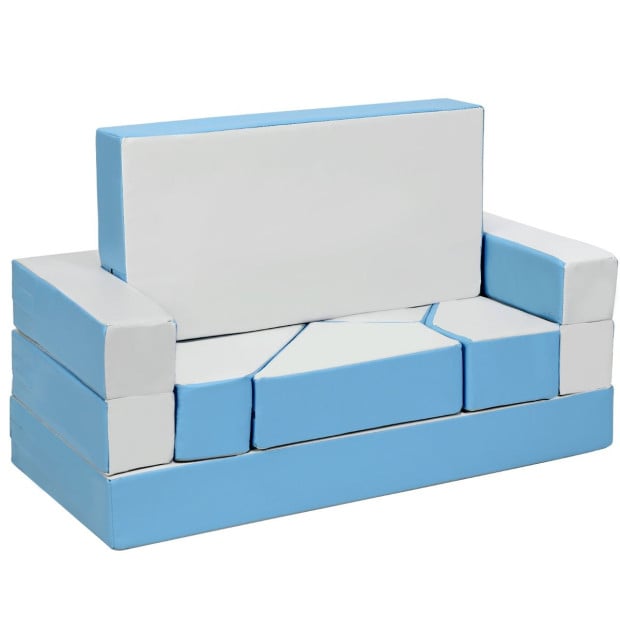 4-in-1 Kids Multi-functional Combination Sofa Set w/ PU Surface Blue