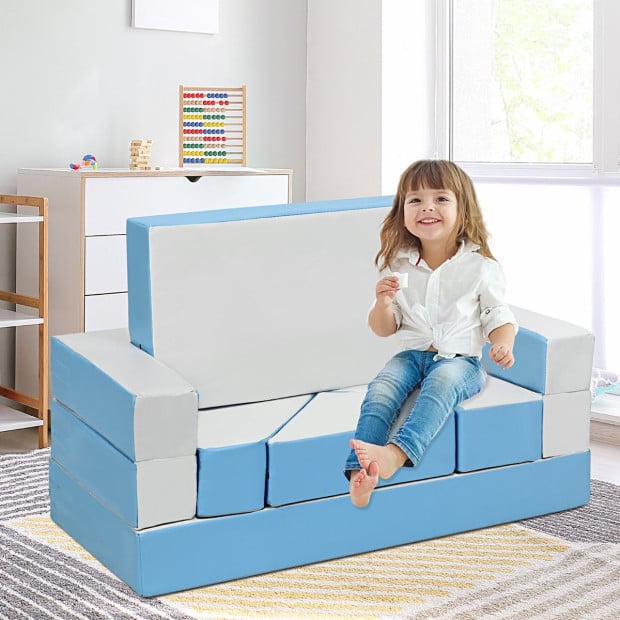 4-in-1 Kids Multi-functional Combination Sofa Set w/ PU Surface Blue Image 2