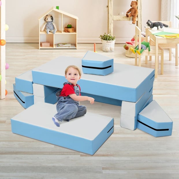 4-in-1 Kids Multi-functional Combination Sofa Set w/ PU Surface Blue Image 5
