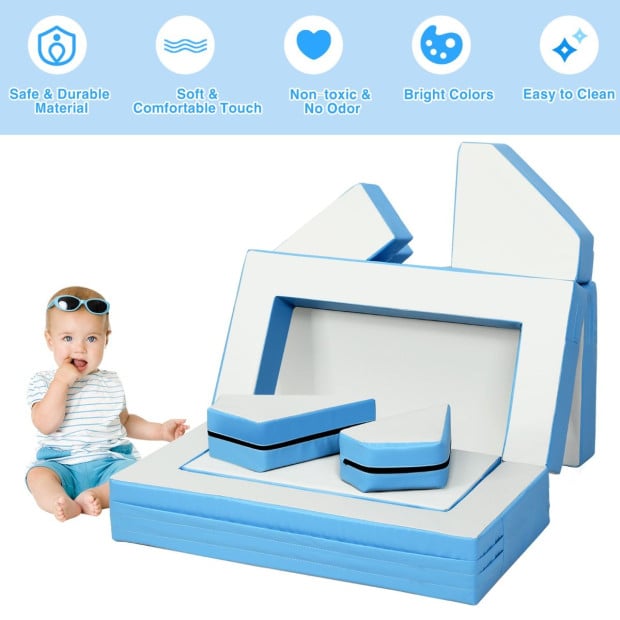 4-in-1 Kids Multi-functional Combination Sofa Set w/ PU Surface Blue Image 3