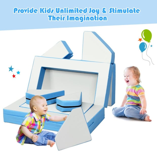 4-in-1 Kids Multi-functional Combination Sofa Set w/ PU Surface Blue Image 7