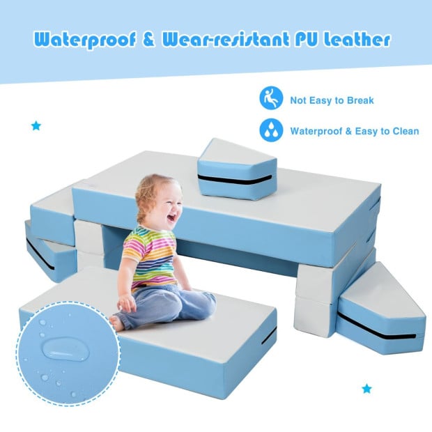 4-in-1 Kids Multi-functional Combination Sofa Set w/ PU Surface Blue Image 8