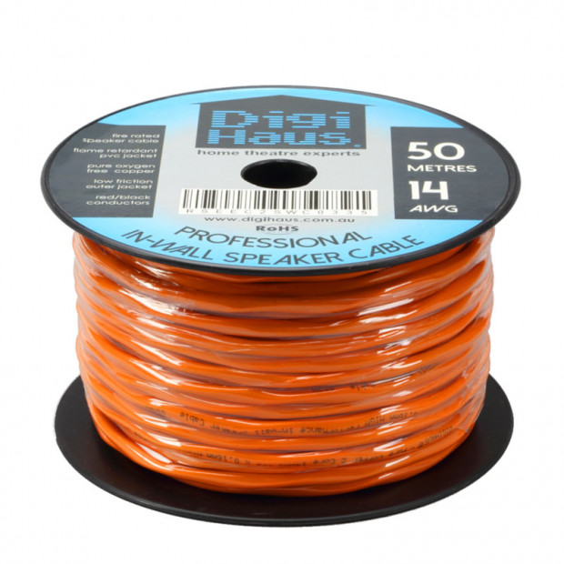 50m Premium In-Wall Speaker Cable, 14 AWG, Fire Rated