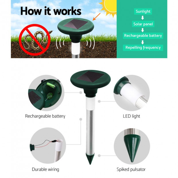 Snake Repeller Set of 12 Solar LED Pulse Ultrasonic Pest Repellent Image 5