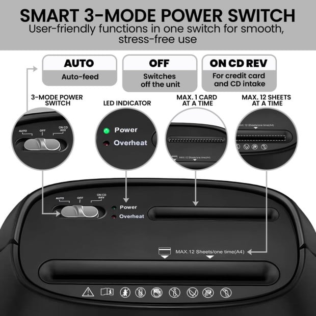Centurion 25L 12-Sheet Paper Shredder Electric Cross-Cut Home & Office Cutter Image 9