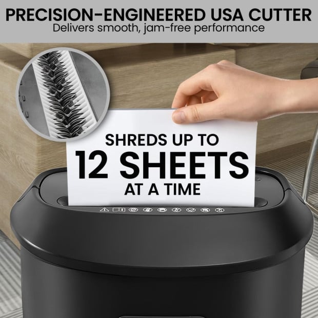 Centurion 25L 12-Sheet Paper Shredder Electric Cross-Cut Home & Office Cutter Image 2