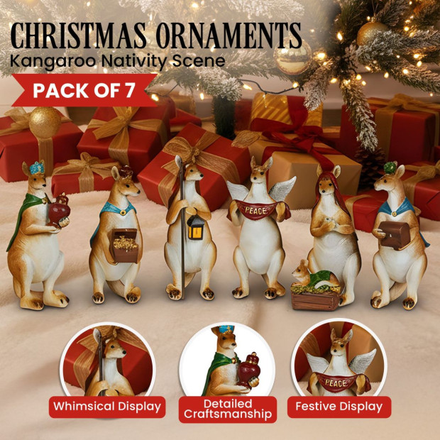 Christabelle 17cm Kangaroo Christmas Nativity Scene Christmas Tree Decoration Ornaments 7 Piece Set