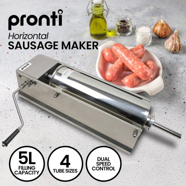 Pronti Stainless Steel Horizontal Sausage Stuffer - 5L